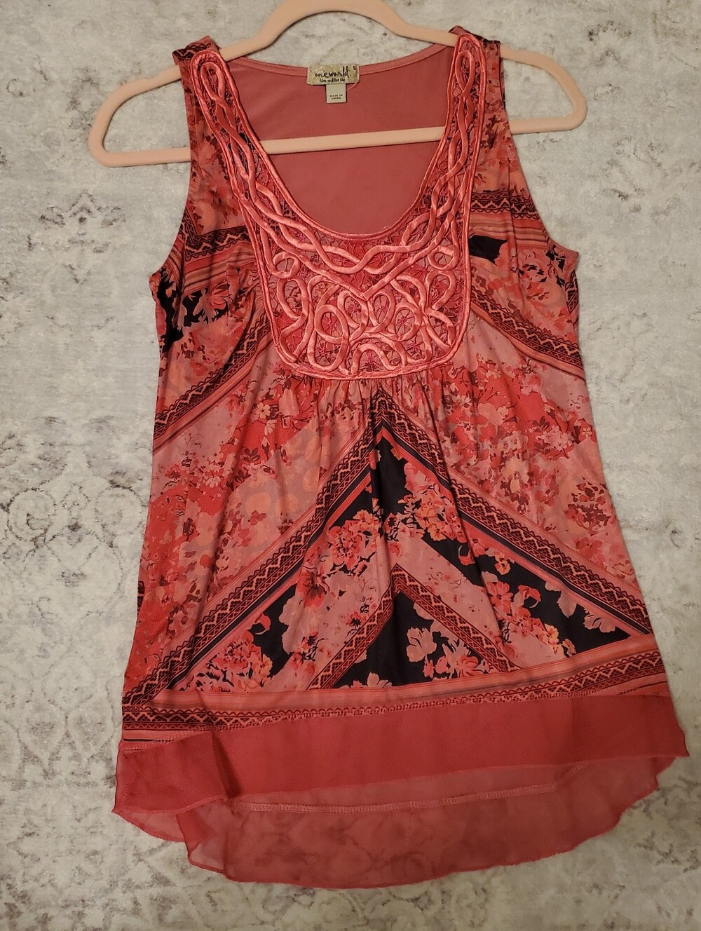 Women's S Embellished Tank Top Pink Black